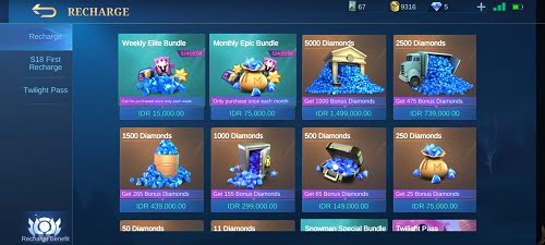 Mobile Legends Store Top Up Gratis Weekly Elite Bundle