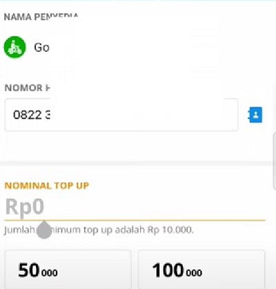 masukan nominal top up