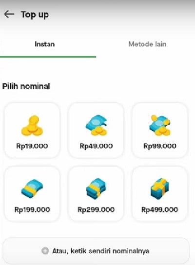 pilih menu top up