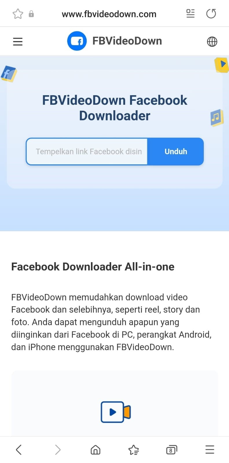 Kunjungi situs FBVideoDown dan tempelkan link