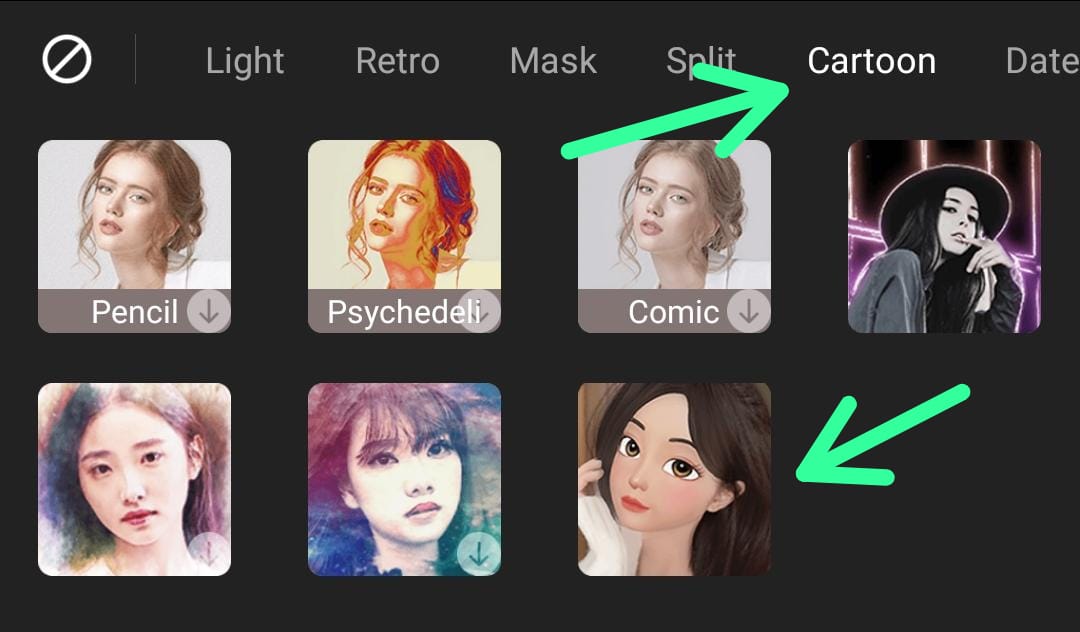 Pilih filter cartoon
